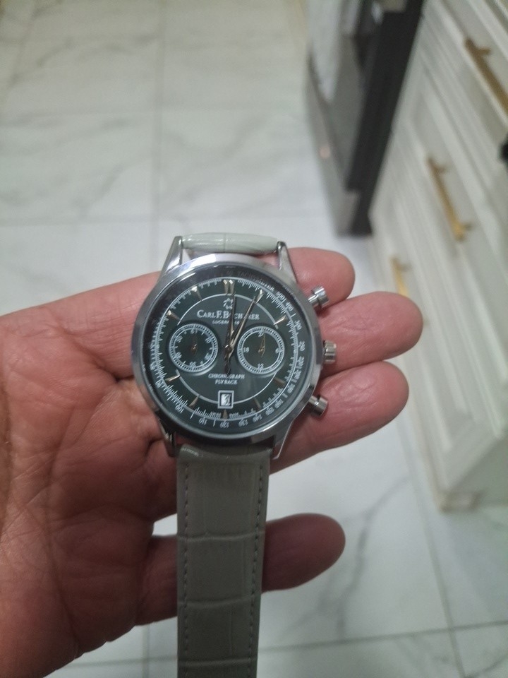 Carl F Bucherer Mens Grey Chronograph Watch With Leather Strap